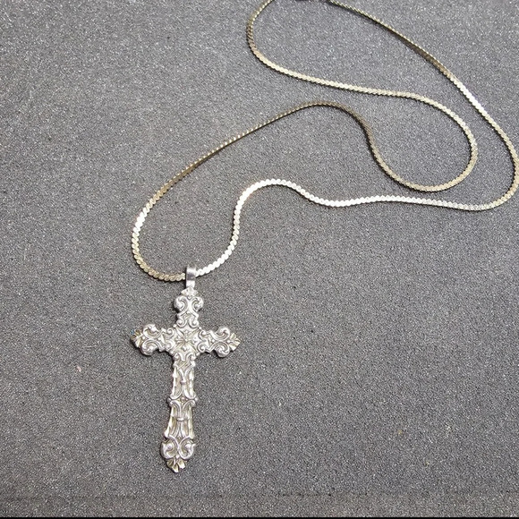 Vintage Giani Bernini Sterling Silver S link 24" Chain With Sterling Ornate Cros - Picture 1 of 8